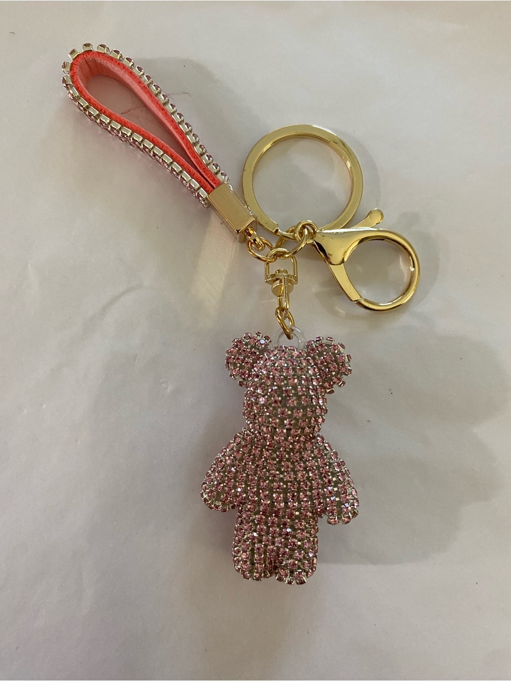 Crystal Teddy Bear Bag Charm Keychain with Wrist Strap - Picture 3 of 4